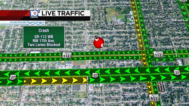 CRASH: SR-112 WB & NW 17th Ave. Two lanes are blocked. #TRAFFIC #MIAMI https://t.co/y6bFzUHtI2