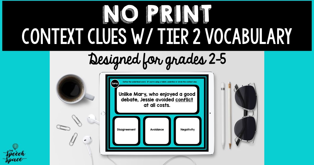 Context clues can be tricky for many students on our caseload.  This no print saves you prep time, while provding your students with the plenty of opportunities practice putting their skills to use with tier 2 vocabulary words. bit.ly/noprintcontext…