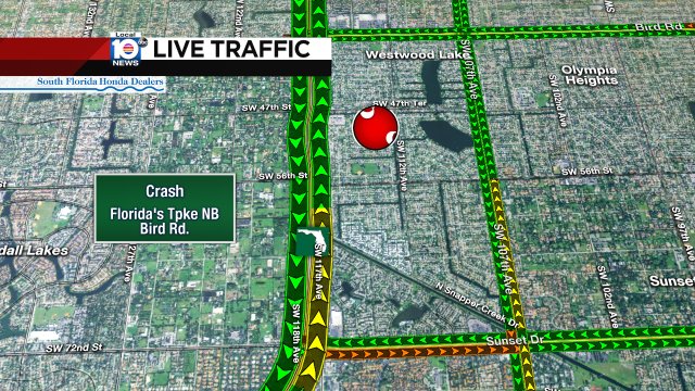 CRASH: Florida's Tpke NB on your approach to Bird Rd. #TRAFFIC #MIAMI https://t.co/Rb8FiZrGti