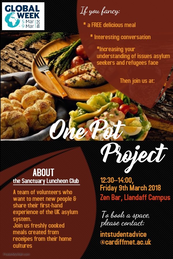 Cardiffmet_Int's tweet photo. Like tasty, free food? Like interesting conversation with new people? Join @oasiscardiff on 9/3 12.30 - 2 in Zen Bar! #globalweek2018 🌍🌏🌎😀 https://t.co/itO6ENPz4e