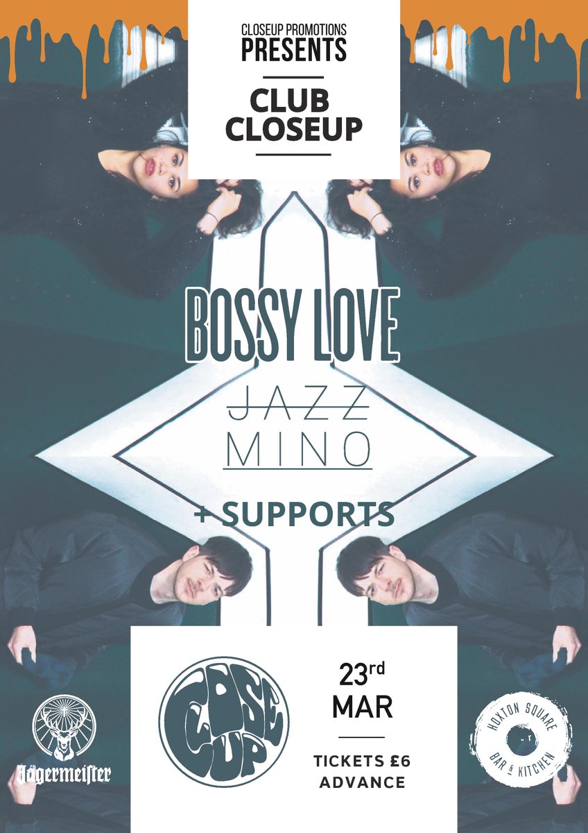 SHOW: Electronic duo <a href="/bossy_love/">Bossy Love</a> headline Club CloseUp (w/ <a href="/JagerUK/">Jägermeister UK</a>) on 23/3!

Incredible support from @Jazz__Mino &amp; <a href="/VOIDofficial_/">VOID</a> 

<a href="/TicketWebUK/">TicketWeb UK 🤘</a>