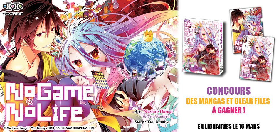 EditionsKana's tweet photo. Concours No Game No Life ! A l'occasion de la sortie du manga chez Ototo le 16 mars, tentez de gagner 10 tomes 1 + 10 clearfiles 🎮 Il suffit pour cela de Follow @EditionsKana &amp; @Ototoedition + RT     TAS le 15/03 ! https://t.co/Tz1765QRcj