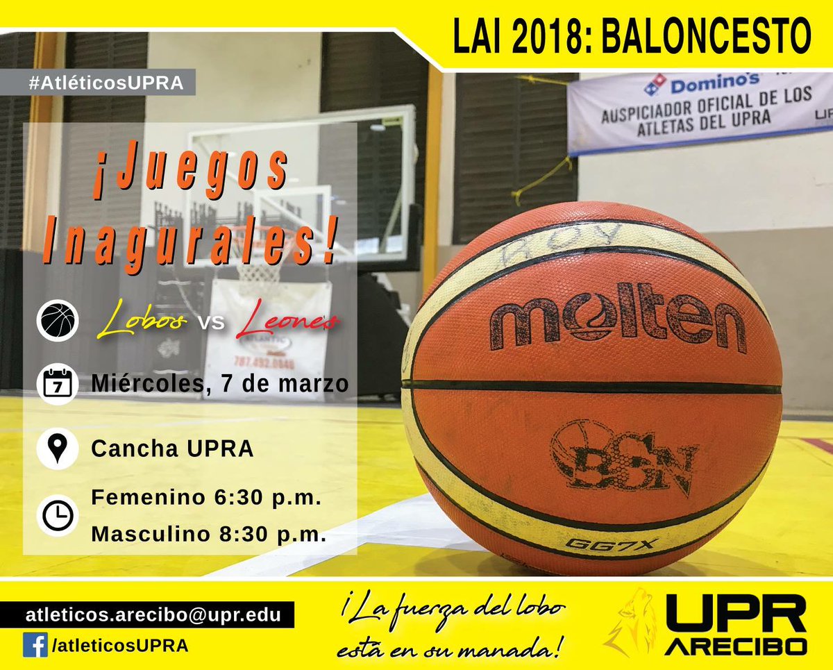 UPRA_Oficial's tweet photo. Nuestros los lobos y lobas comienza su temporada de #LAIbaloncesto este hoy miércoles, 7 de marzo ante los #LeonesUPRP. La casa de los #LobosUPRA verá acción a partir de las 6:30 p.m. (femeninas) y a las 8:30 p.m. (varones). 🏀 https://t.co/BI477I3G1M