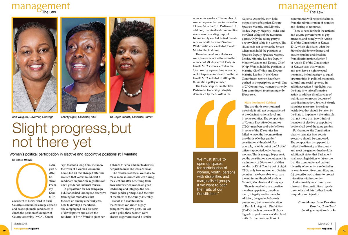 MuriithiNdegwa's tweet photo. Yes there's been slight progress on gender equality, but we are not yet there #letWomenThrive #ManagementMagazine @MANAGEMENT_KIM @KIMKenya https://t.co/GCpzFWiY97