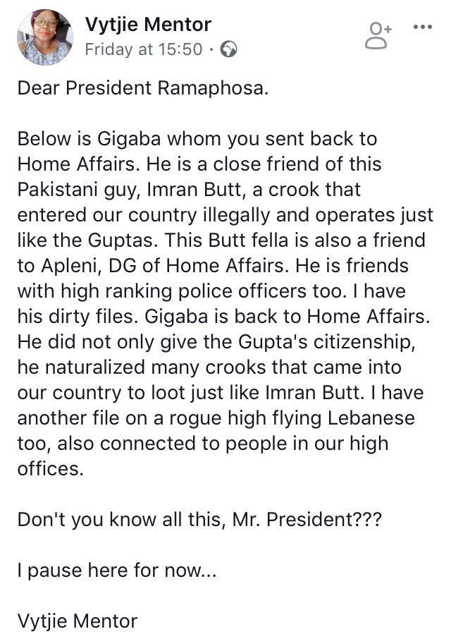EFFgroundforces's tweet photo. The fearless Vytjie Mentor have spoken, there is absolutely no reason to doubt her its up to South Africans what we do with this info, another version of Guptas is raising its ugly head. https://t.co/8xXj465Lg8