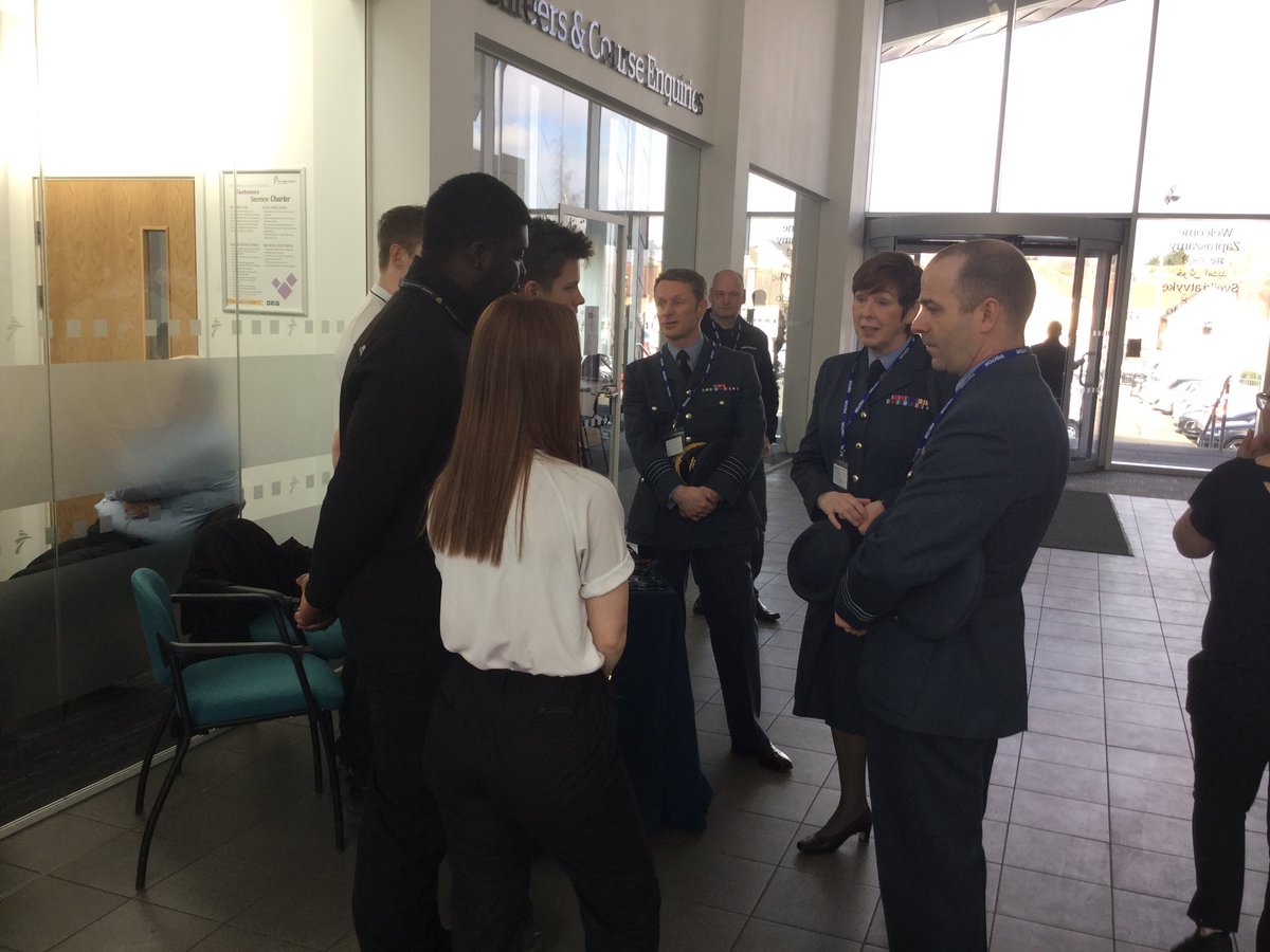 RAF_Wittering's tweet photo. @stncdrrafwitt and @42Wg_RAF_Eng speaking to students @NewCollegeStamf at the launch of the Air &amp; Defence Career College #ADCCLaunch #STEM #WISE https://t.co/bbYTxCzjLB https://t.co/rbM3xeGRsZ