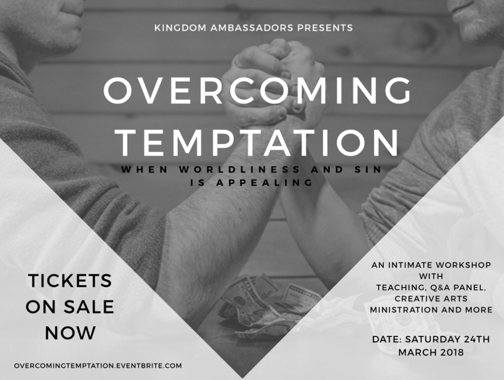 caitlin_dada's tweet image. **ANNOUNCEMENT!**

A workshop designed to equip you to be able to overcome temptation and pursue righteousness as a young Christian

TICKETS ON SALE NOW! 
Only 45 spaces open to males &amp;amp; females 

overcomingtemptation.eventbrite.com to register &amp;amp; for more information 
@_KAmbassadors