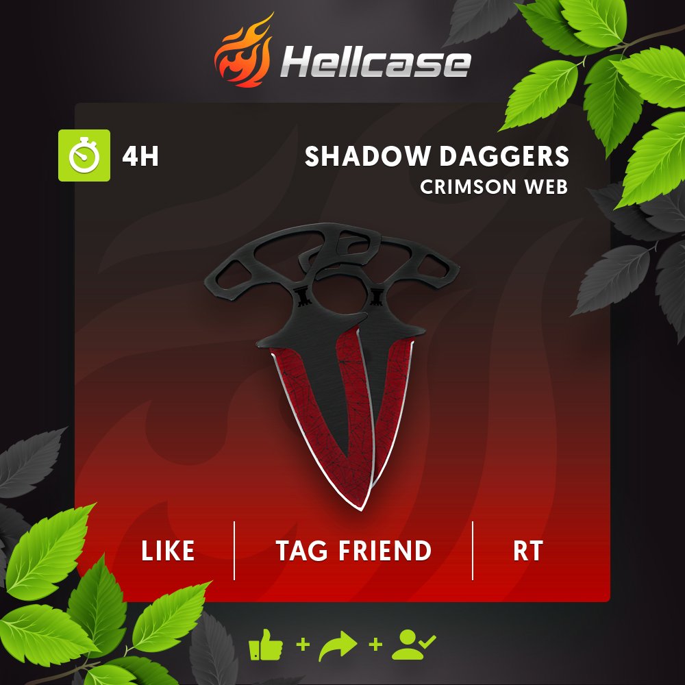 hellcase's tweet photo. 🌥️ ★ Shadow Daggers | Crimson Web Giveaway:
⛅️ CLICK https://t.co/rSkv0LsJxK 
🌤️ Like + RT + Follow @hellcase
☀️ Tag your friend

🏆A winner in 4 hours! https://t.co/U9YXLCRLij