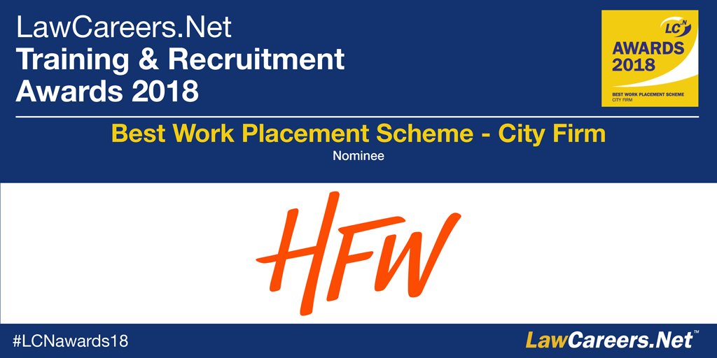 HFWGrads's tweet photo. Amazing to have been nominated for Best Work Placement Scheme - City, at the #LCNawards18 https://t.co/fERdjHV8rP