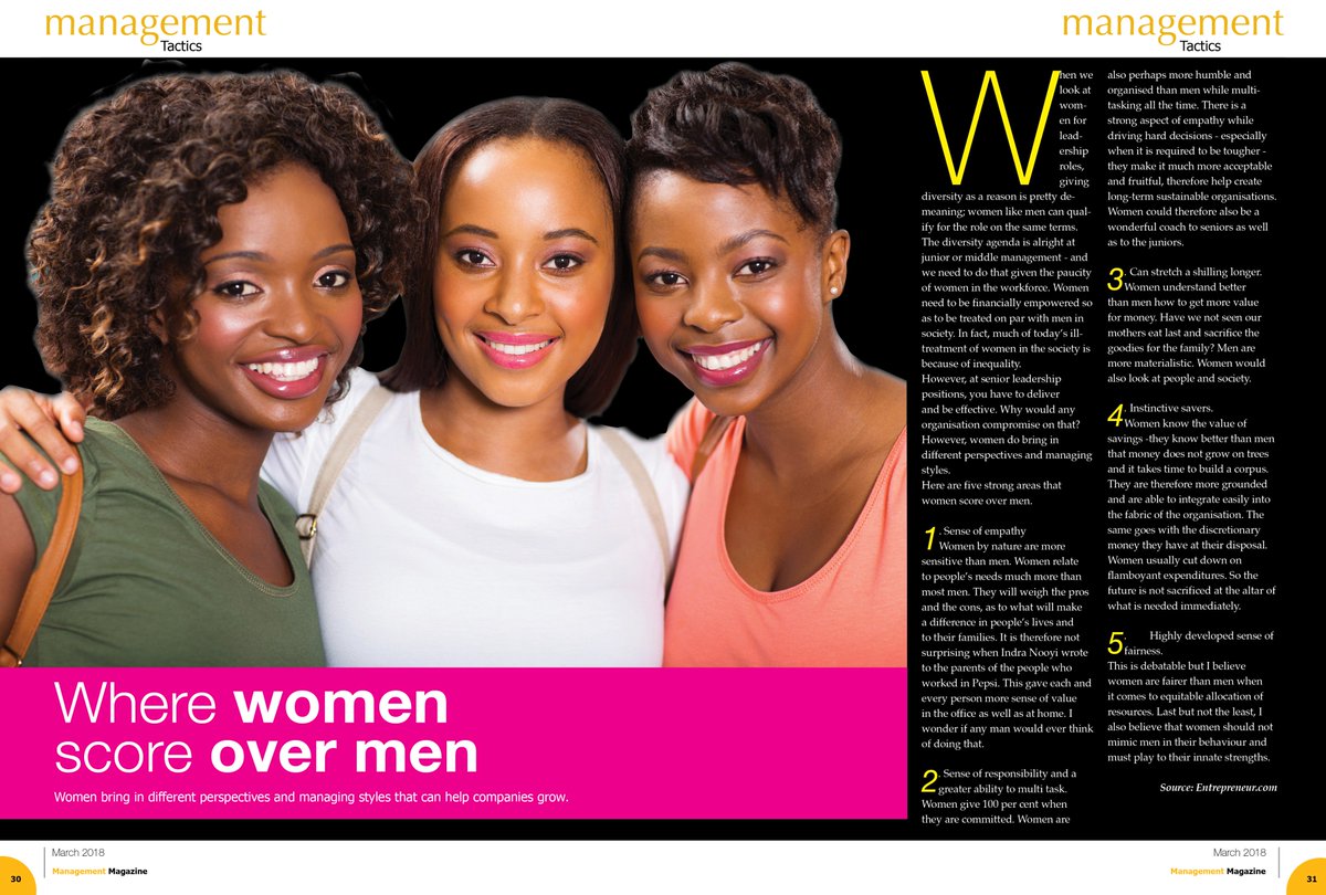 Sir_Me_Njihia's tweet photo. Where women out-score men. It could be literally everywhere, but read more on this months @MANAGEMENT_KIM Magazine. #LetWomenThrive #ManagementMagazine https://t.co/sJMLwTEdkm https://t.co/RsqANVf63f