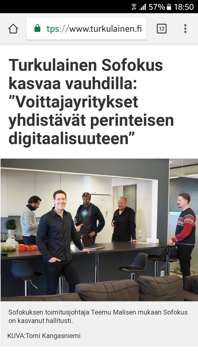 osunnari's tweet photo. Kun #turkulainen lehti tekee jutun meidän firmasta, saattaa sivutuotteena syntyä #osoituskuva @perusharri @onkivamies @MLarkamaa #sofokus https://t.co/UcbSH3jFIh