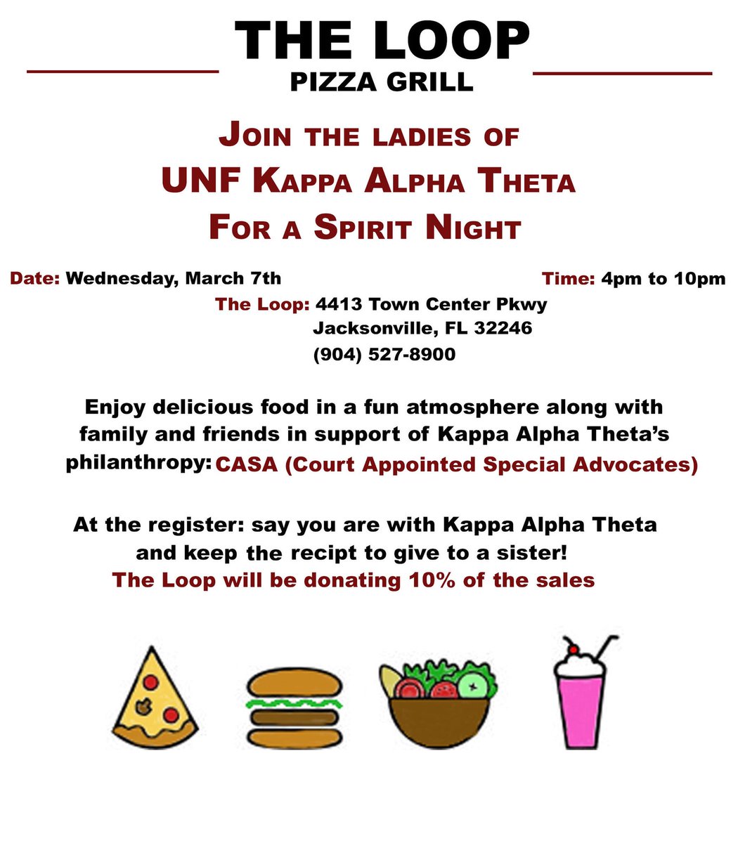UNF_Theta's tweet photo. Come out to The Loop tonight for our spirit night!!! https://t.co/8Jbny93ZnQ