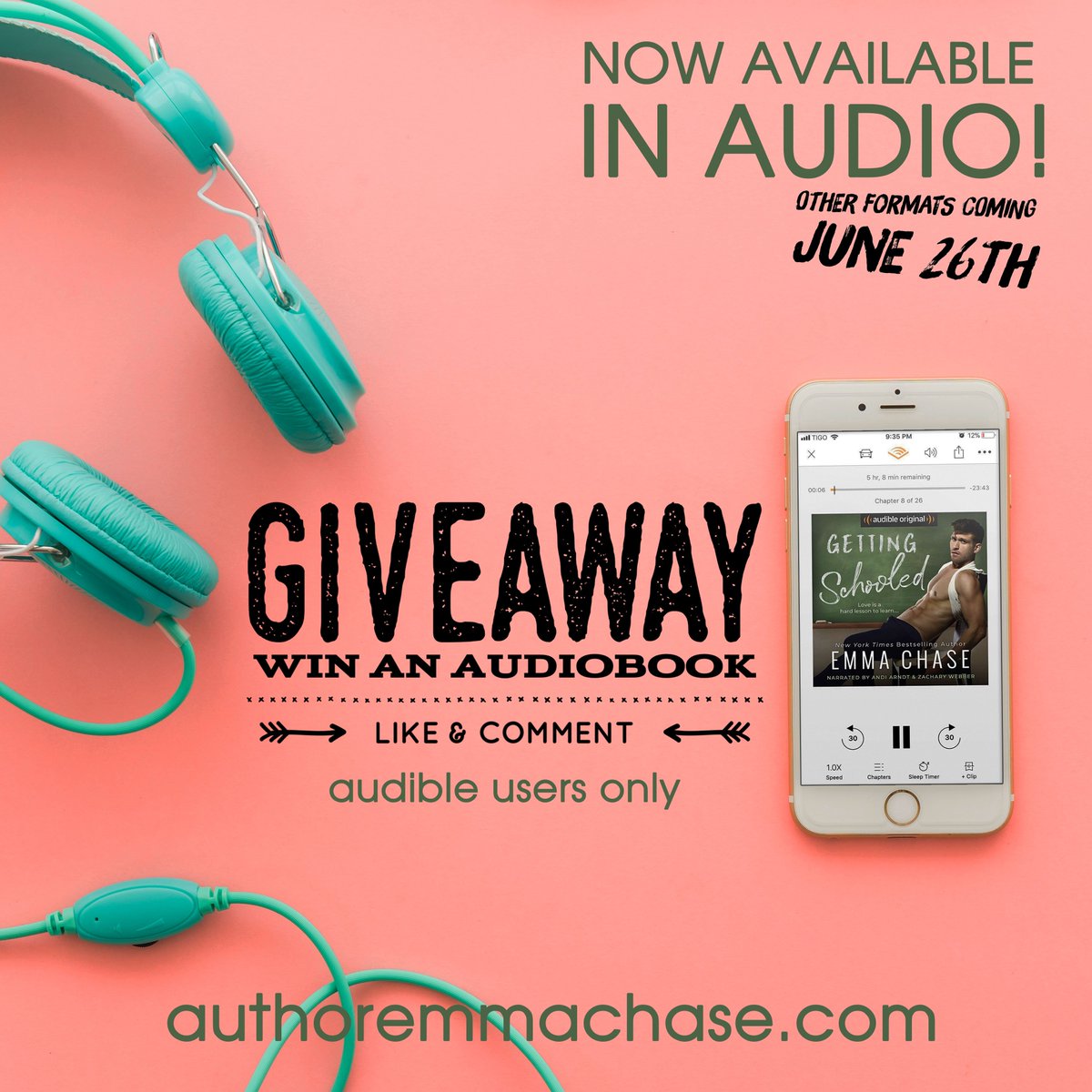 EmmaChse's tweet photo. Flash #Giveaway Alert!! 
Like &amp; comment or RT this tweet for a chance to win the Getting Schooled #Audiobook!!!
Listeners are absolutely loving this "sexy, hilarious &amp; heartfelt" romance narrated by Andi Arndt &amp; Zachary Webber!! 
https://t.co/Sz7G3KHqL6 https://t.co/HV4PKhS9nB