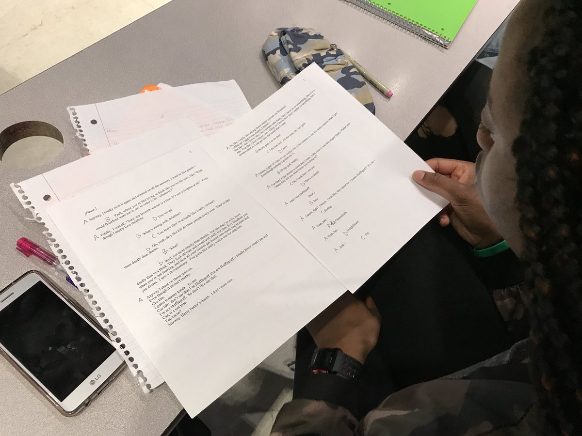 senn_arts's tweet photo. Masterclass number two with playwright Philip Dawkins for The What If Project with @SteppenwolfThtr! Today we shared drafts of our scenes and Philip shared drafts of THE BURN that didn’t make it to the stage. 
#sennhs #sennarts #SENNsational #whatifproject https://t.co/r7cOV91gnJ