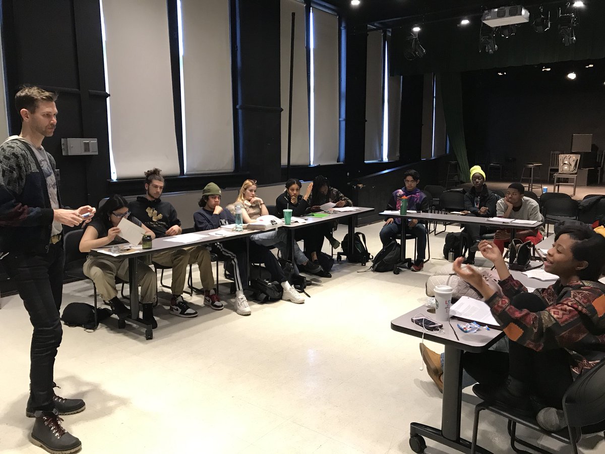 senn_arts's tweet photo. Masterclass number two with playwright Philip Dawkins for The What If Project with @SteppenwolfThtr! Today we shared drafts of our scenes and Philip shared drafts of THE BURN that didn’t make it to the stage. 
#sennhs #sennarts #SENNsational #whatifproject https://t.co/r7cOV91gnJ