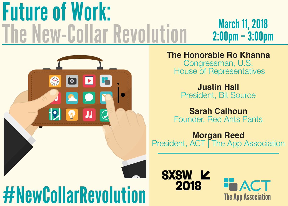actonline's tweet photo. Who's leading the #NewCollarRevolution? Join us at @sxsw on March 11 to explore how #tech is changing the U.S. workforce & how American entrepreneurs will help them succeed. https://t.co/J4R9wTJDR8