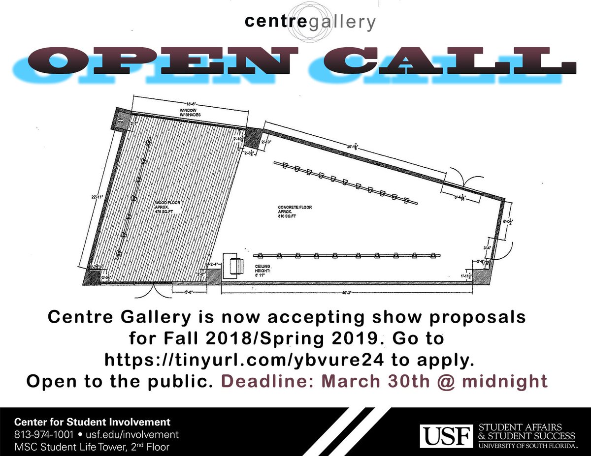 CentreGallery's tweet photo. Centre Gallery is now accepting proposals for the Fall 2018/Spring 2019 seasons! Open to stedents and the public. DEADLINE: March 30 @ 12am.
https://t.co/Gf461XtS4c https://t.co/3Xbi3SdYAa