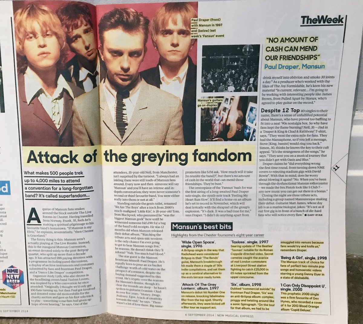 MansunCon's tweet photo. Very sad that the NME has shut down print operation. Here’s the feature they ran on the Mansun Convention in 2014. #RIPNME https://t.co/q6gSuVWLw8