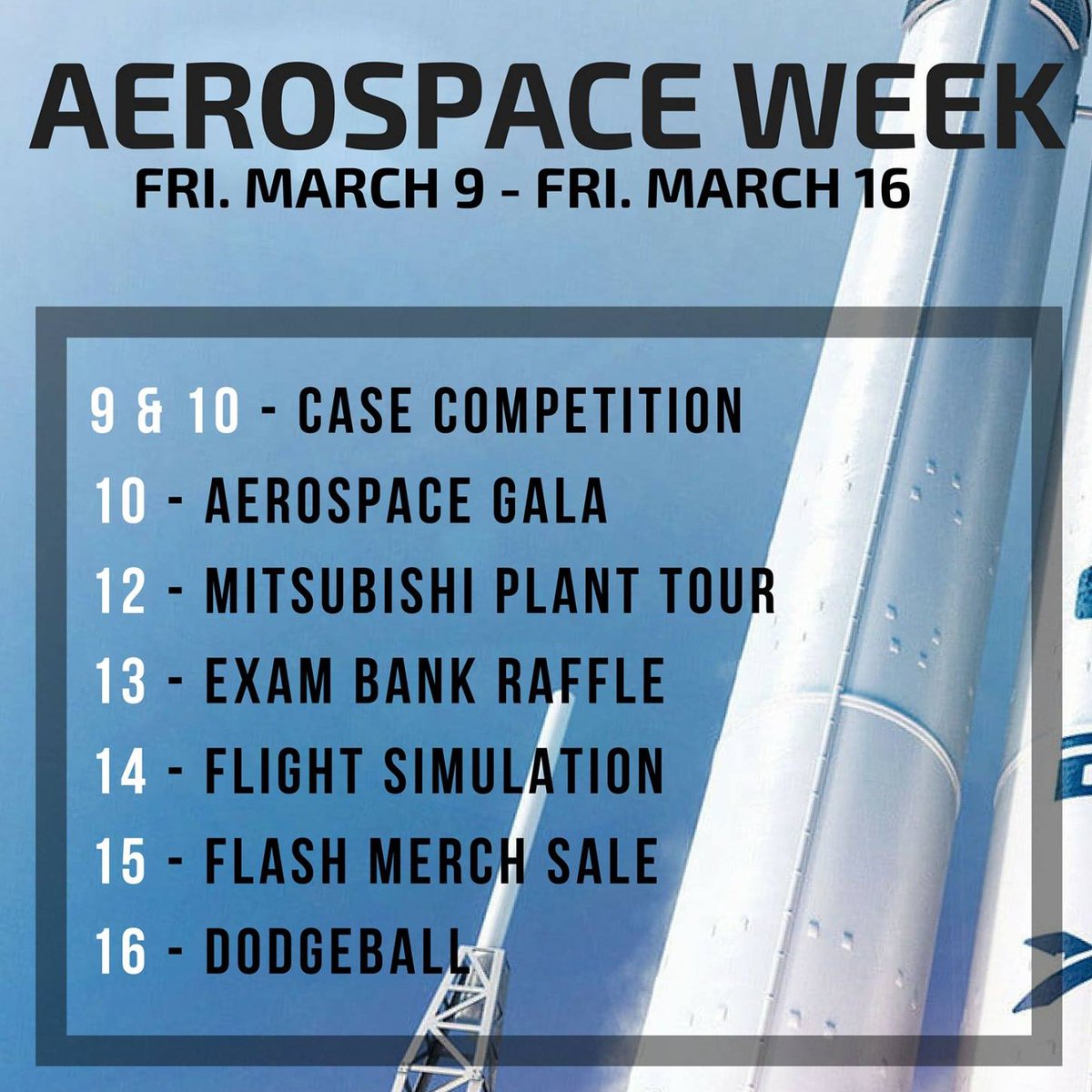FEAStorontometu's tweet photo. .@RyersonACU are gearing up for an action-packed week! Check out their event page on FB for more info on each of these events ➝ https://t.co/Hu6NlMFrIV #AerospaceEngineer #aerospace https://t.co/OJCeXSgu6A
