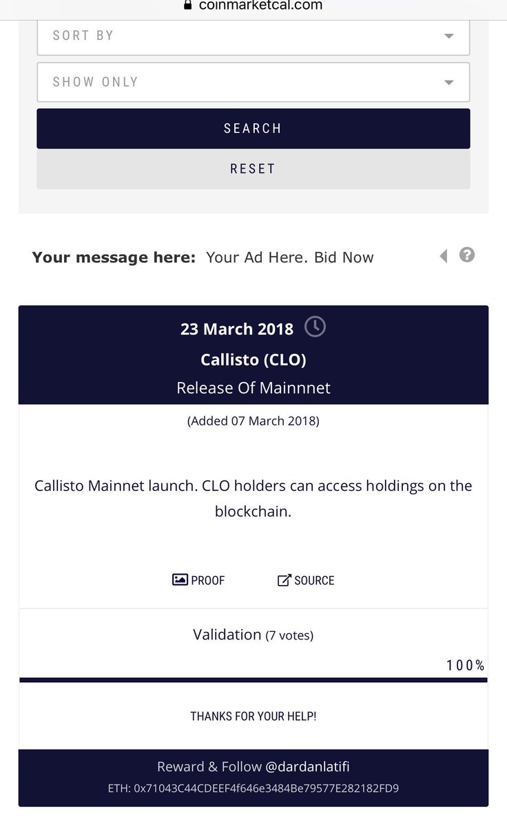FushumaChain's tweet photo. Greetings! Don't want to miss any event or news about Callisto? The must-have tool @CoinMarketCal just got even better. 

They listed Callisto on the Coin Market Calender repository 🔥

Do you enjoy the ride? We do! 🎉

#Callisto #CLO #ETC https://t.co/RAnWvMMnjB