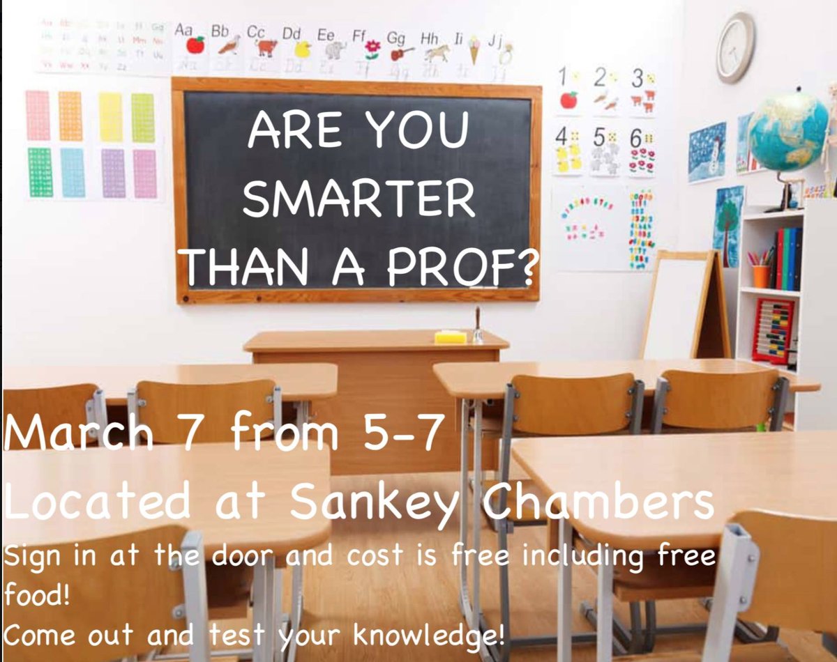 TONIGHTS THE NIGHT! come on out and face off head to head with your profs. Think you've got what it takes? 5-7 In Sankey Chambers! Cant wait to see you all there!