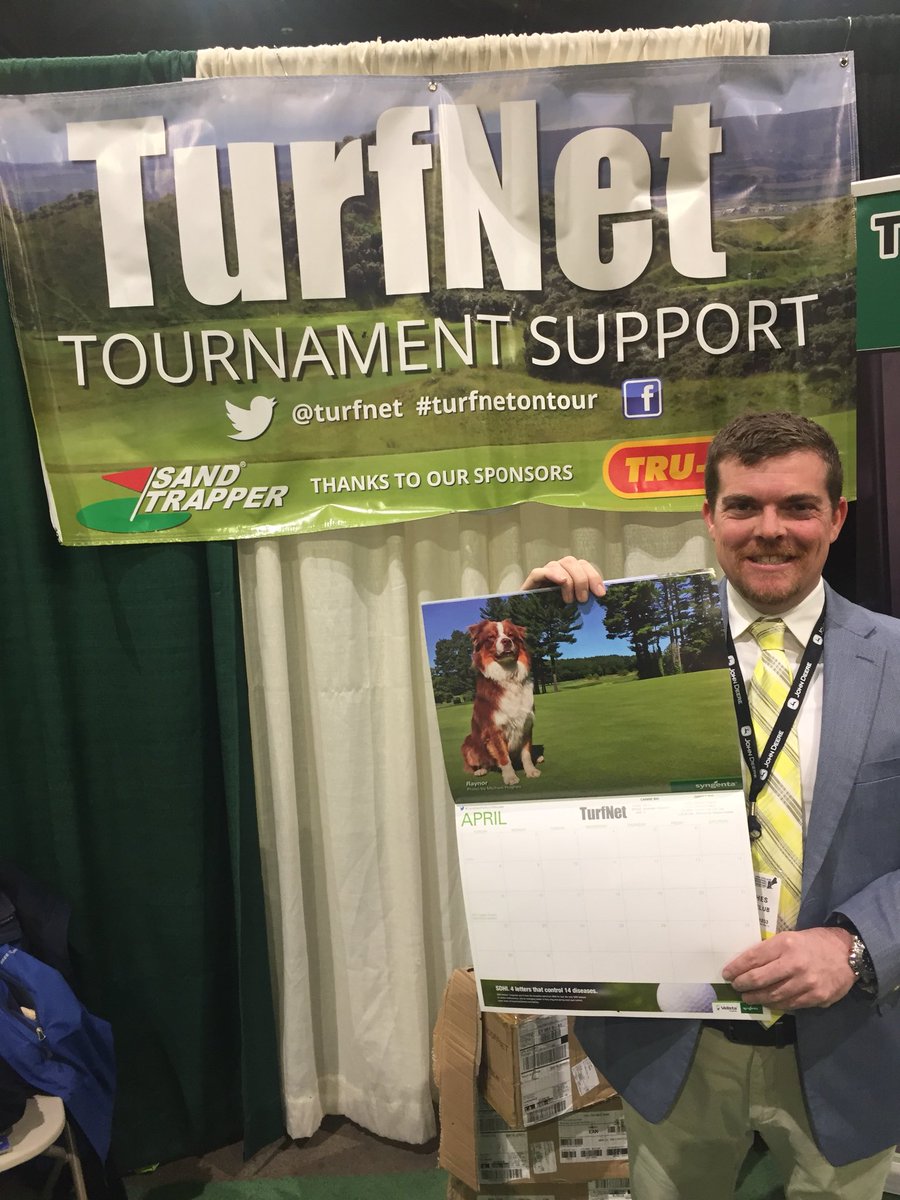 turfnet's tweet photo. @WGC_Grounds showing off April’s best friend Raynor at the @turfnet booth at @NE_RTF @SyngentaTurf https://t.co/gaaK5ByXcQ