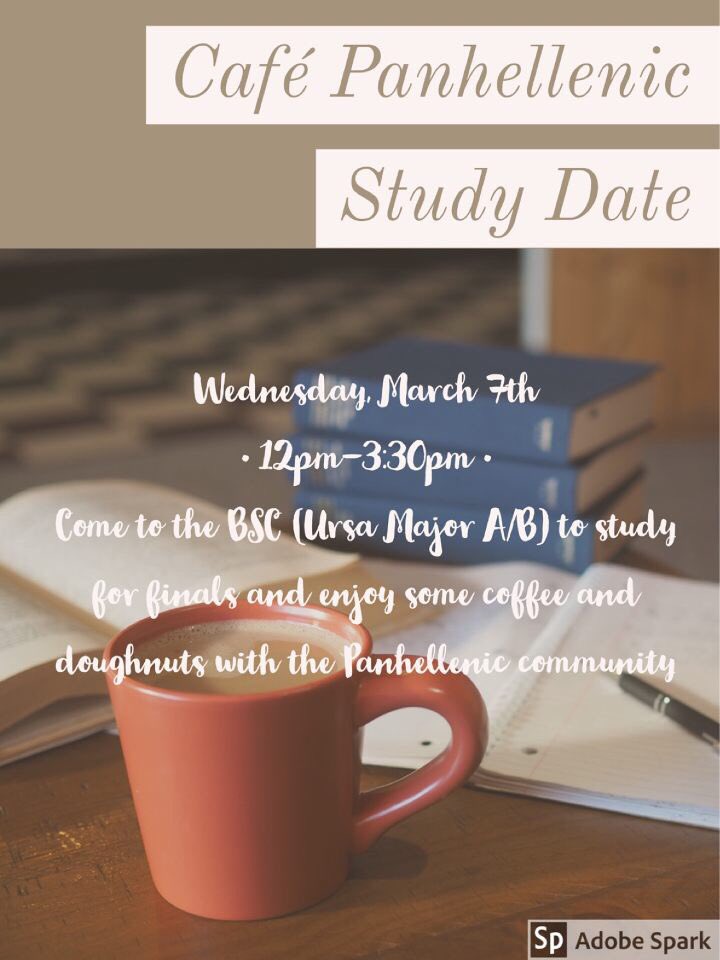 cpppanhellenic's tweet image. Make sure you come hang out in Ursa Major for a Panhellenic Study Date! We'd love to see you all there 💓☕️🍩