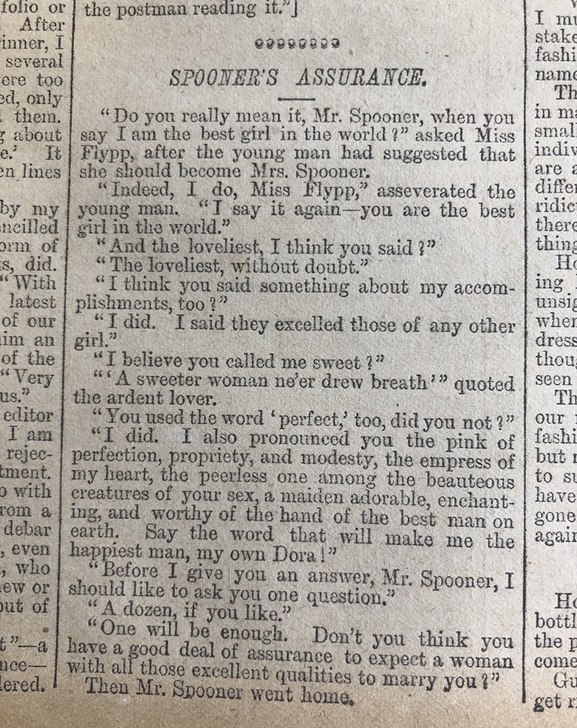 Here’s another Victorian joke about proposals. Stick with it...- Tit-Bits (1893)