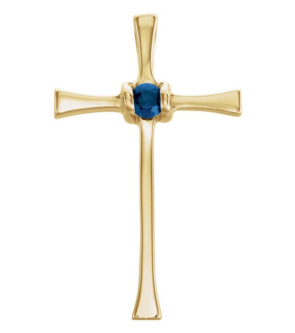 14K Yellow #Gold Blue #Sapphire #Cross #Pendant with Hidden Bale #goldjewelry #gemstonejewelry #sapphirependant #christianjewelry #crosspendant #jewelry | applesofgold.com/14K-Yellow-Gol…