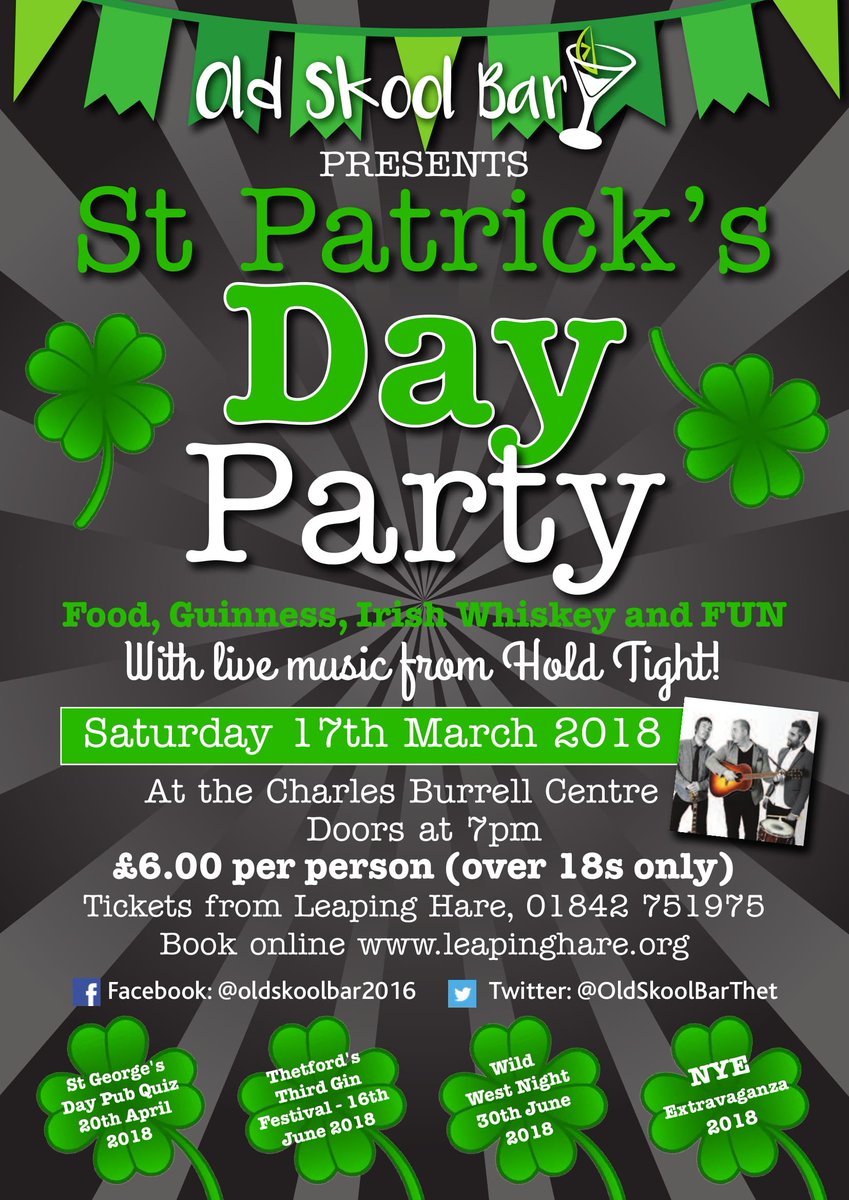 Not long to go until our St Patrick's Day themed party at the <a href="/CbcCentre/">CharlesBurrellCentre</a> on 17th March - tickets on sale from <a href="/leapinghareorg/">Leaping Hare</a> - we'll be featuring a live band as well as a disco and our fully stocked mobile bar will be there - all for just £6 a ticket