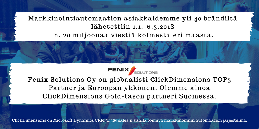 Tiesitkö, että toimimme markkinoinnin automaation kumppanina jo kolmessa Pohjoismaasa? Onko käytössänne Dynamics CRM ja markkinoinnin automaatio harkinnassa? Lataa ClickDimensions Markkinointia Microsoft Dynamics 365:n kanssa – ideakirja (englanniksi)

okt.to/C3CYUH