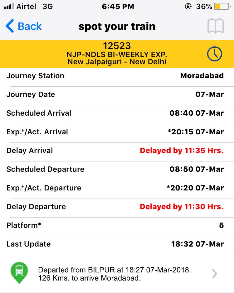 shiv_aham's tweet photo. @PiyushGoyal @RailMinIndia @RailwayNorthern @GM_NRly @PMOIndia seems you have heard my plea in a negative way. Train No.-12523 now running late by 11:30 hrs as against 8hrs earlier. From bad to worst. Kindly take note and mitigate this misery. https://t.co/cCAlh86JjH