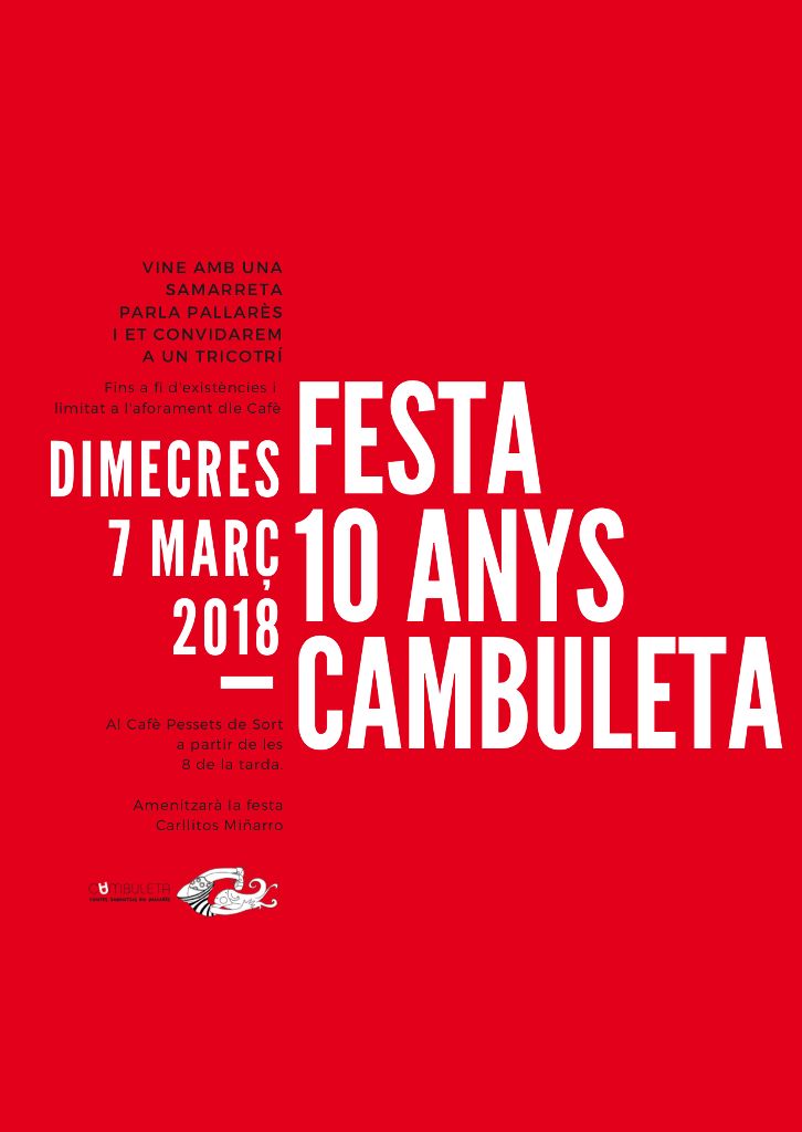 Aquesta tarda a partir de les 8 al <a href="/Cafepessets/">Cafè Pessets</a> festa 10è aniversari 🎉🎉 Associació Cambuleta amb música de <a href="/CarlitosMinarro/">Carlitos Miñarro</a> 🎶🎸🎤, felicitats!! 👏🏻👏🏻