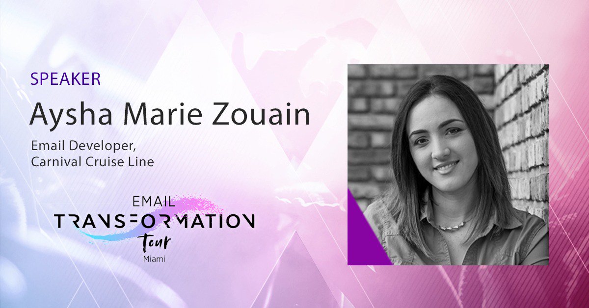 movableink's tweet photo. We are very excited to hear Aysha Marie Zouain from @CarnivalCruise speak at our #EmailTransformation Tour in #Miami this Thursday, March 8! https://t.co/tx4C9bruvm