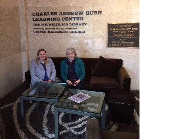 USGPO's tweet photo. GPO Outreach Librarian Jaime Hays visits Birmingham-Southern College’s Rush Learning Center/Miles Library and meets with Depository Coordinator Pamela Sawallis. This library has been part of GPO's Federal Depository Library Program (#FDLP) since 1932. @library_bsc https://t.co/i9UXea5P8b