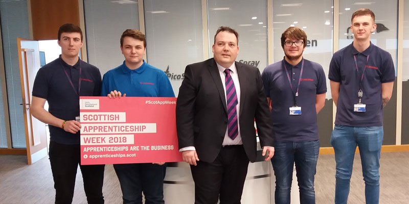 Leonardo_UK's tweet photo. Good to welcome @jhalcrojohnston to our #Edinburgh site as part of @skillsdevscot #ScotAppWeek18. He had opportunity to meet our #apprentices and understand how their sensor capability project is benefiting the city's @RoyalBlindSch. https://t.co/BjnGh3mylb https://t.co/tZkjoiyB0t