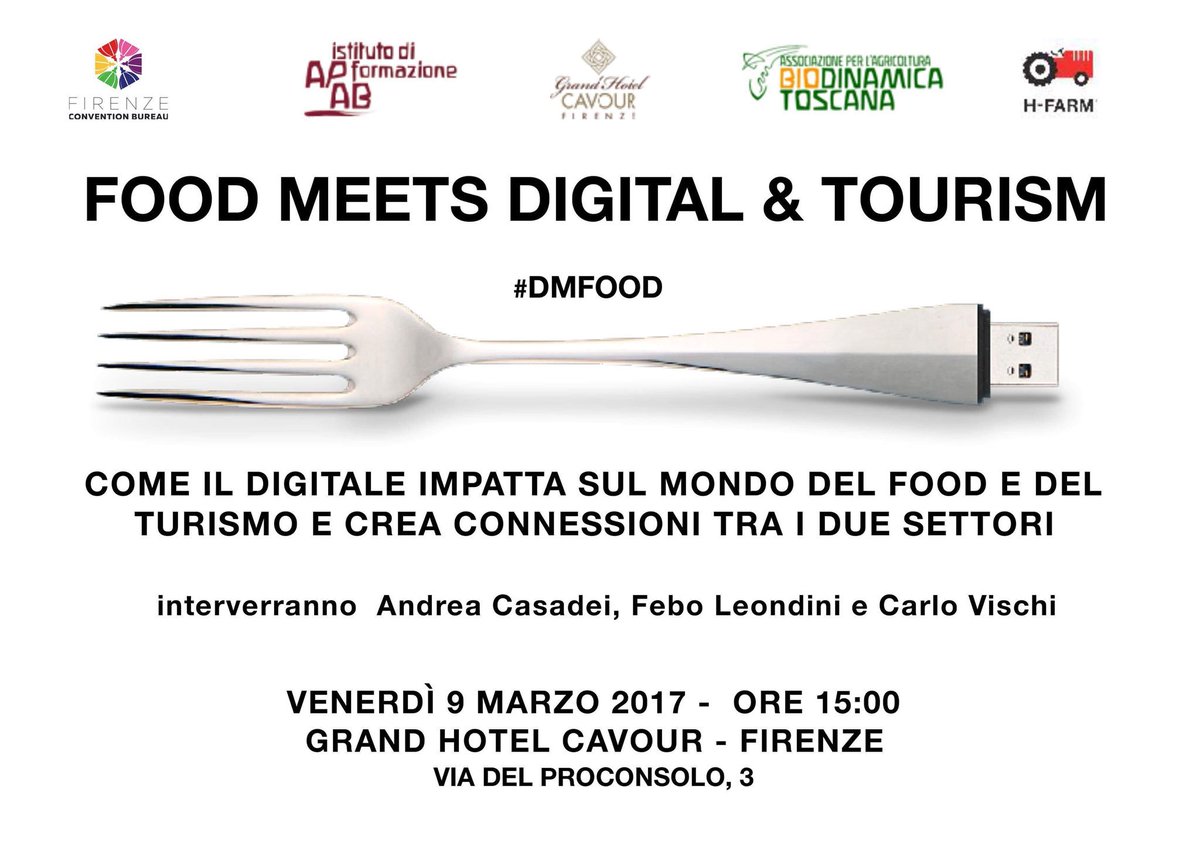 Programma di #venerdì #9marzo: raggiungere #Firenze per il #Taste iniziando dall’appuntamento al @GHCavour con Food Meets Digital (come il digitale connette agrifood e turismo) #TasteofFirenze #fuoriditaste