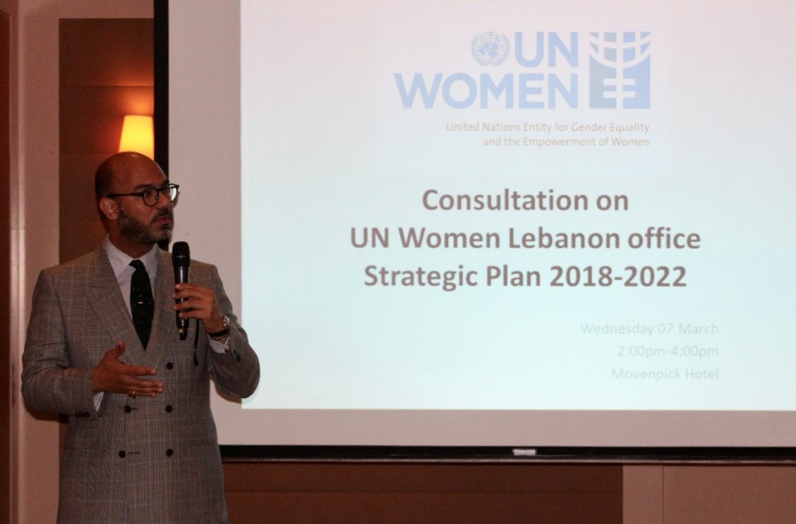 unwomenarabic's tweet photo. "Women in leadership, women in finance, women equally engaged in the workforce, women in peacebuilding, and women living a life free from violence: that is the basis of @UN_Women’s new strategic plan in #Lebanon" - @NaciriMohammad UN Women Reg. Dir. for #ArabStates https://t.co/vGGL7w60h9