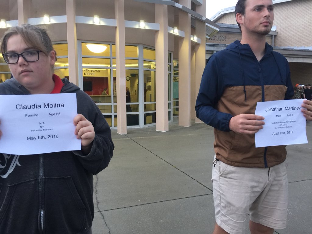 KarenMChenoweth's tweet photo. So proud of @cudasga and @CudasForChange for their work putting together a demonstration recognizing all victims of school violence, holding an 18 min memorial service for the Parkland victims and our student, Ernesto, and talking to the media. #studentvoice @NSBHSBarracudas https://t.co/PbhgImC6uy