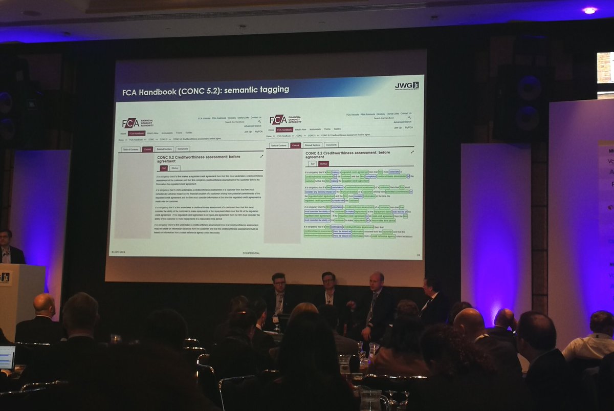 GRCTC_Tweet's tweet photo. .@GRCTC_Tweet SmaRT up in lights! Alan Blanchard of the @TheFCA showing semantically enriched FCA Handbook rules. @TheFCA @bankofengland regulators leading the way in the #RegTech world. @jwg_group #RegTechConference #RegTech #Innovation #Co-creation https://t.co/EjGlXoFK8W