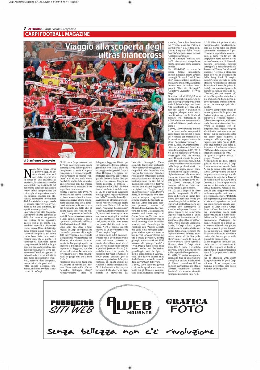 Kapstick's tweet photo. Sul numero di Marzo del #CarpiFootballMagazine, mio viaggio all’interno del mondo Ultras del @carpifc1909.

#ultras #carpi #magazine #focus #football #passion
@carpifcacademy https://t.co/aoeVZw2r0p