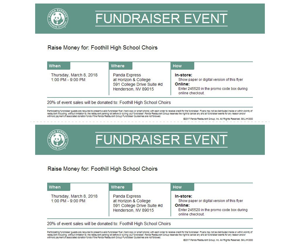 Foothill_Choir's tweet image. Foothill!! Eat at panda on Thursday because we are having a fundraiser!!!! Just show the flyer at the cashier and we’ll get 20% of the sale! 💙💛💙💛💙💛