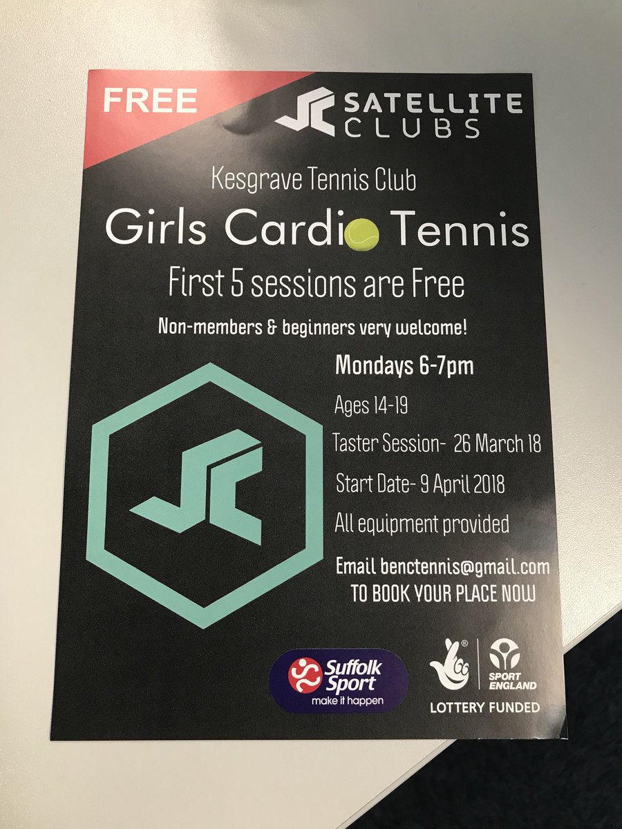FREE Girls Cardio Tennis starting soon at Kesgrave Tennis Club! Let’s spread the message 💪🏽💪🏽 

<a href="/KesgraveHigh/">Kesgrave High School</a> <a href="/KesgraveHSPE/">KHS PE</a> <a href="/KesgJnrparkrun/">Kesgrave Jnr parkrun</a> <a href="/kesgrave_AGP/">Kesgrave High AGP</a> <a href="/LTASuffolk/">Suffolk LTA</a>