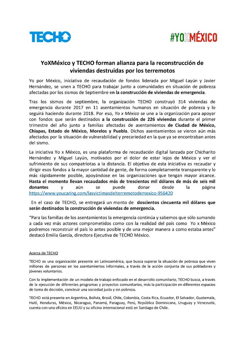 🚨Anuncio importante🚨
Hemos realizado una donación de 250k USD para la reconstrucción de viviendas destruídas por el terremoto. Como prometimos, aquí estamos para ayudar, y seguiremos estando. ¡Muchas gracias por sus donaciones! Sin duda lo mejor de México somos los mexicanos.