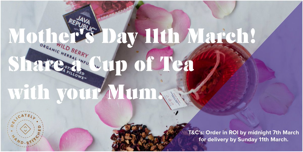 JavaRepublic's tweet photo. Mother's Day is this Sunday 11th March! Share a cup of tea with your mum. We also have an amazing 50% Off selected teas for a limited time! T&amp;C's: Order in ROI by midnight 7th March for delivery by Sunday 11th March. https://t.co/gcPbT2CXTT #mothersday #organictea https://t.co/SrR4xawqiw