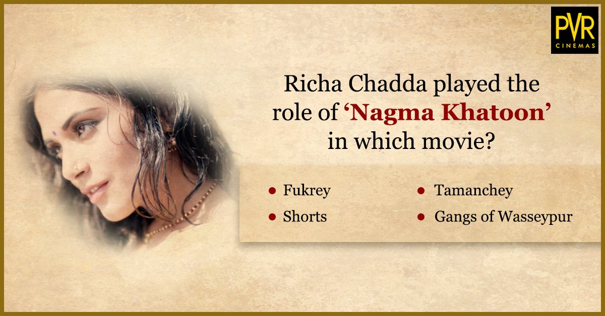 _PVRCinemas's tweet image. .@RichaChadha played Nagma Khatoon before this. Which movie was it? #Retweet, #Like and #Comment to #WinPVRMovieVouchers. Don’t forget to register to be eligible: bit.ly/3StoreysPVRCon… …  #PVRContest