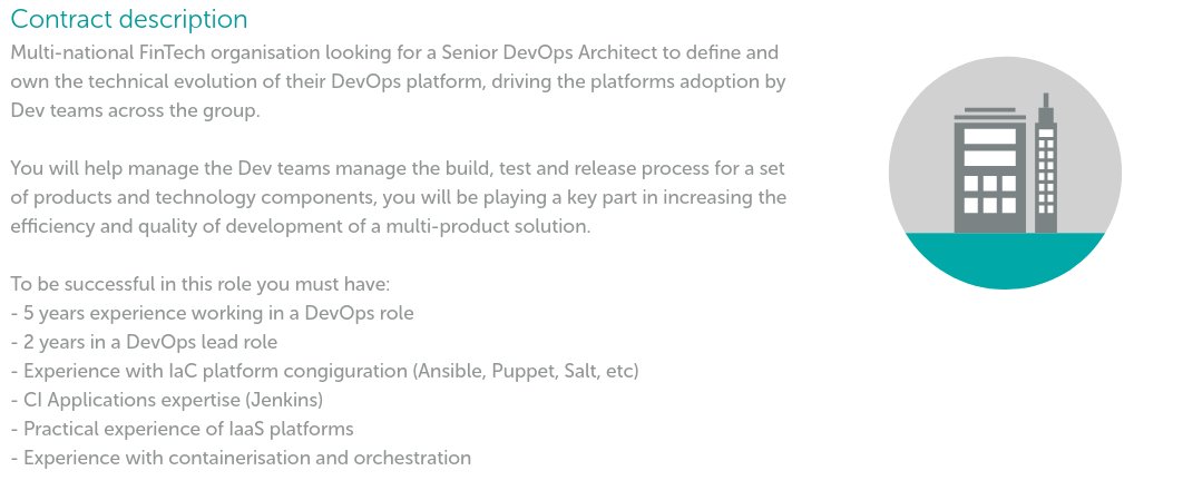 iContractco's tweet image. #DevOpsArchitect role, #HemelHempstead £600-700 p/day, 6-12 months #DevOps #Ansible #Salt #Puppet #Jenkins #FinTech #techjobs #devopsjobs #contractor #techcontracts app.icontract.co.uk/contracts/AWIA…