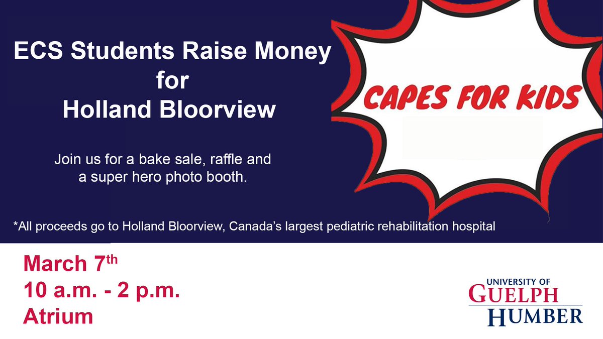 UofGHstudents's tweet photo. Join Early Childhood Studies in the atrium today from 10-2 for #CapesforKids. Take part in the raffle, buy some baked goods or be a superhero and get your photo taken in your cape. All monies raised support @HBKidsHospital and children with disabilities https://t.co/4Y38krOKDc