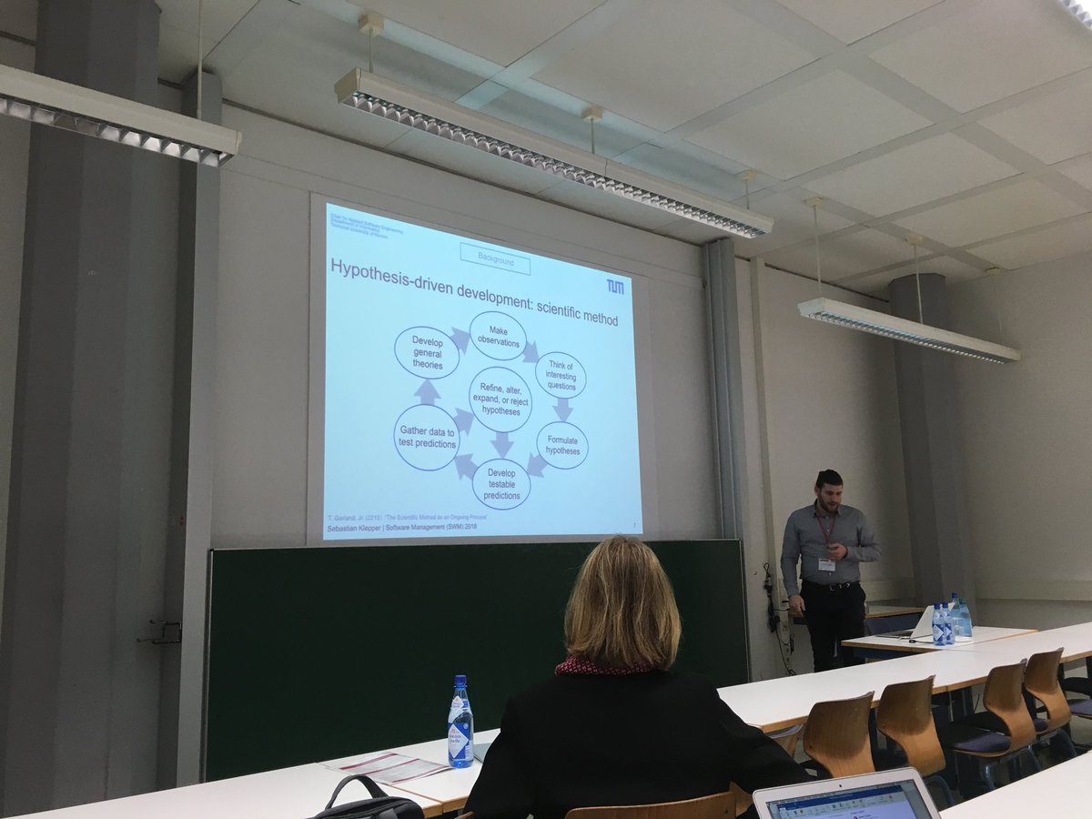 Second talk on hypothesis-driven development by S. Klepper at SWM 2018 track #SESWM18 @ls1intum