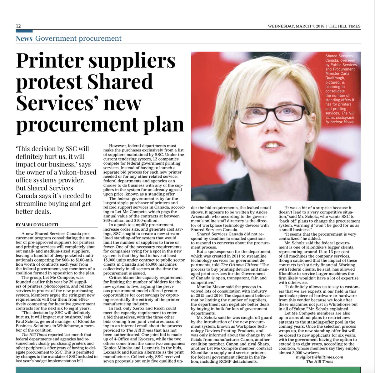 LetMeCompete's tweet image. Our coalition was featured in today's @TheHillTimes with our member Klondike Business Solutions from Whitehorse discussing this anticompetitive move by the government.